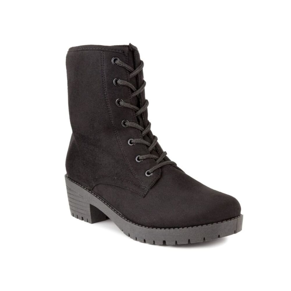 SUGAR Womens Black Round Toe Block Heel Lace-Up Combat Boots 6